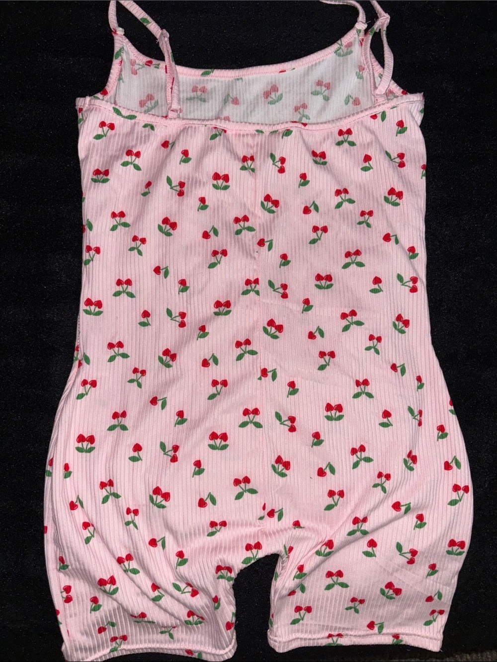 Pink Cherry Print Ribbed Romper - Picture 2 of 2